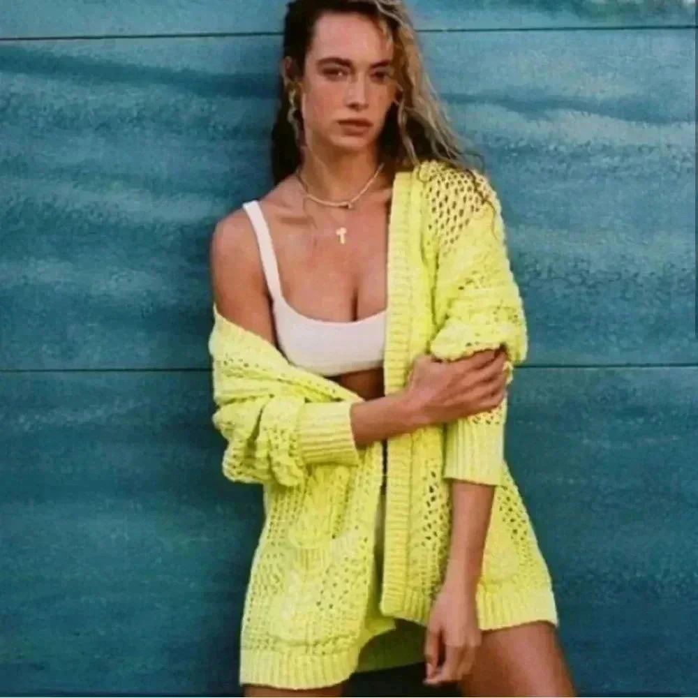 - ANTHROPOLOGIE SERENITY NEON  YELLOW OPEN FRONT CARDIGAN